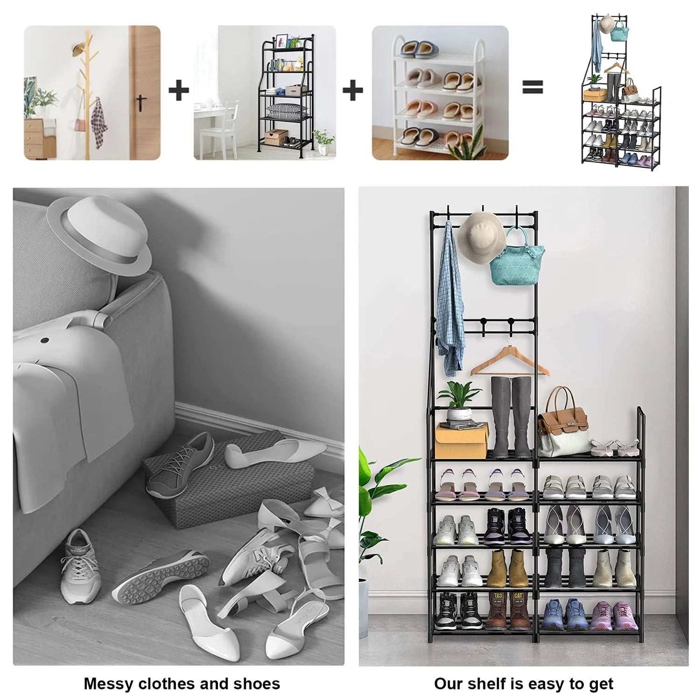 5-Tier Shoe Rack Shoe Storage Organizer, Freestanding Coat and Shoe Rack, 25-30 Pairs Shoe Shelf for Entryway Closet