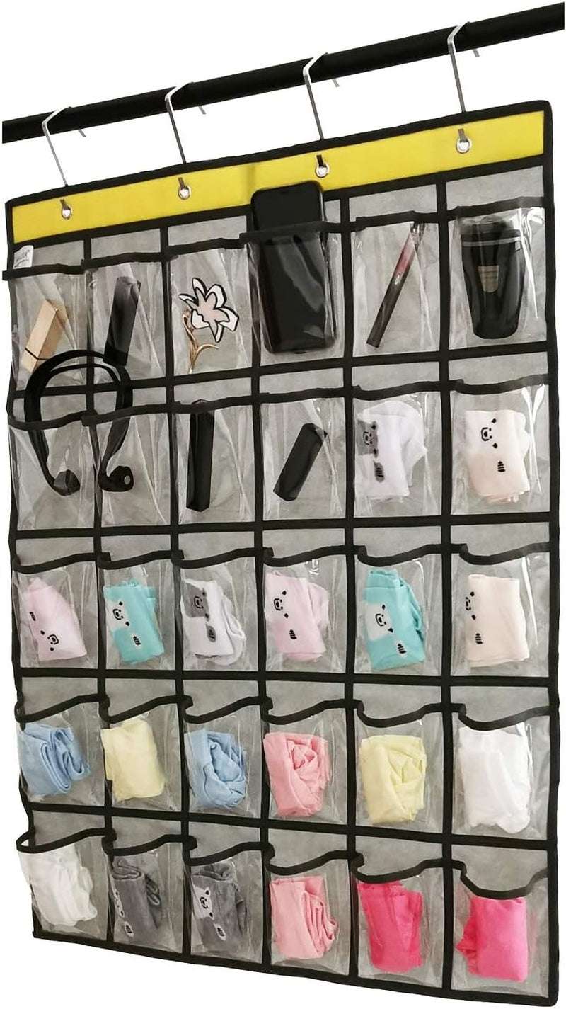 Classroom Pocket Chart for Phone Calculator Holder over the Door Hanging Closet Jewelry Org with 30 Clear Pockets (GREY)