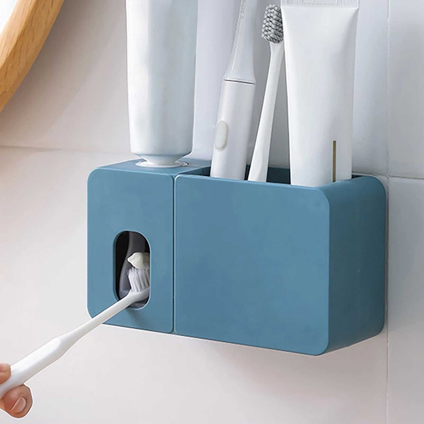 Toothbrush Holder Wall Mounted with Toothpaste Dispenser for Bathroom-Automatic Electric Tooth Pastetooth Squeezer-Bathroom Organizer Storage Accessories Set for Kids