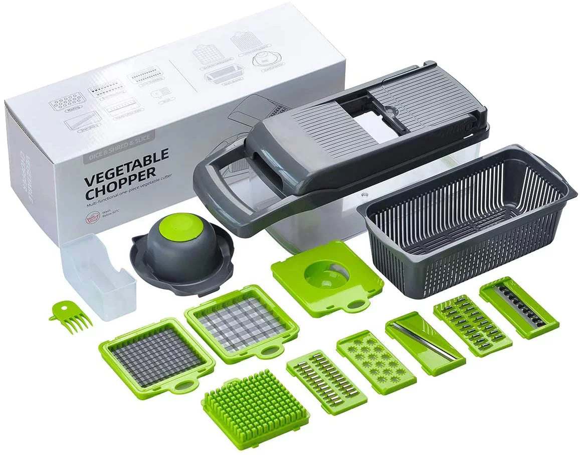 Vegetable Cutter  12 in 1 Food Chopper with Container Finger Protection for Veggie Fruit Salad Potato