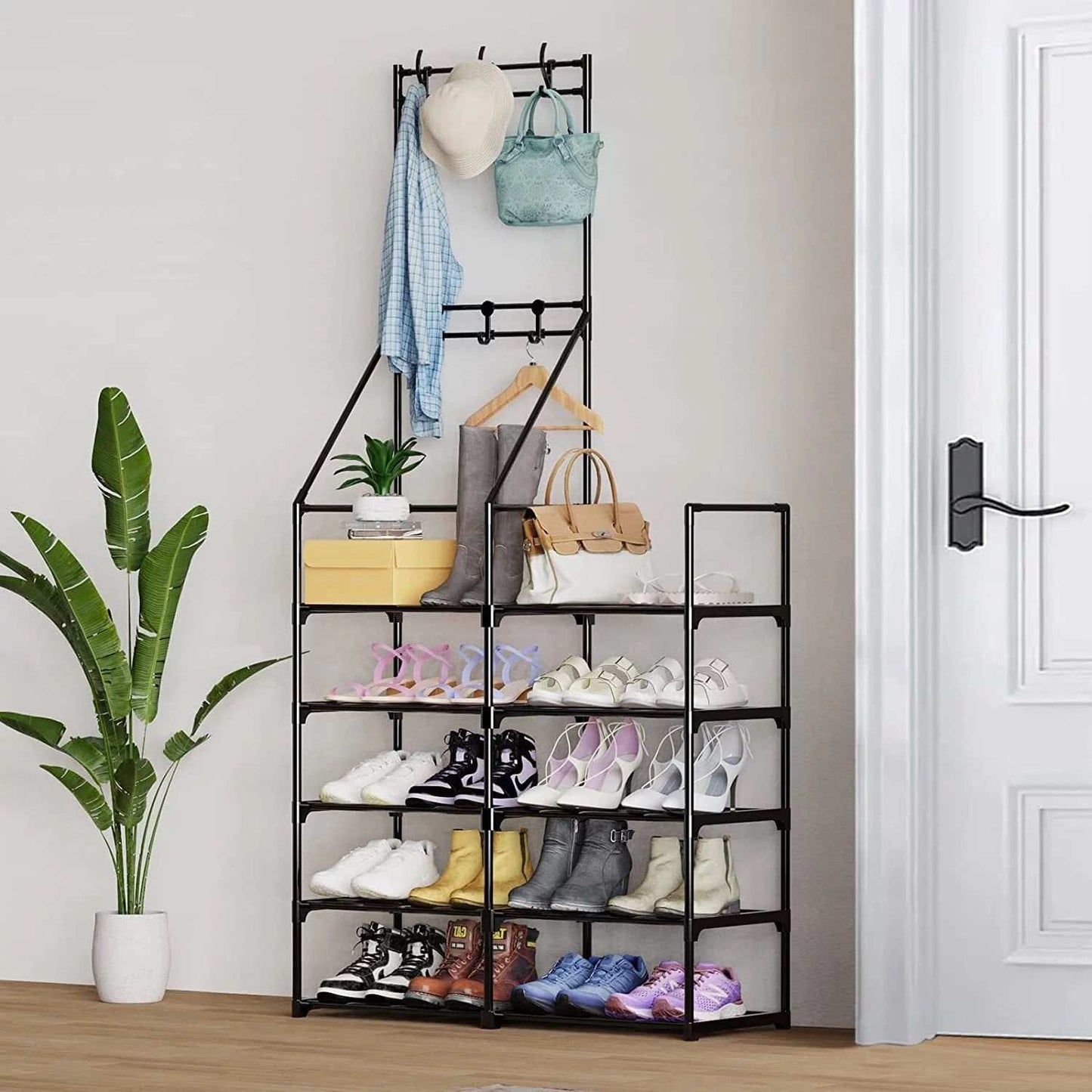 5-Tier Shoe Rack Shoe Storage Organizer, Freestanding Coat and Shoe Rack, 25-30 Pairs Shoe Shelf for Entryway Closet