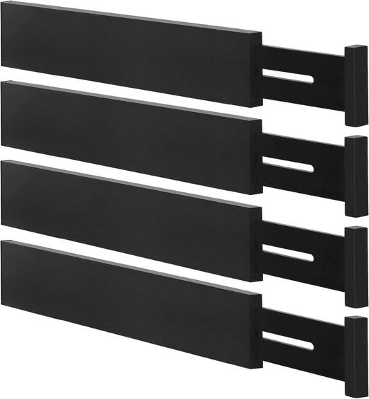 Bamboo Drawer Dividers Organizers, Kitchen Drawer Organizer, Adjustable Drawer Divider for Clothes, Kitchen, Dresser, Bedroom, Bathroom and Office, 4-Pack (Black, 12-17 IN)