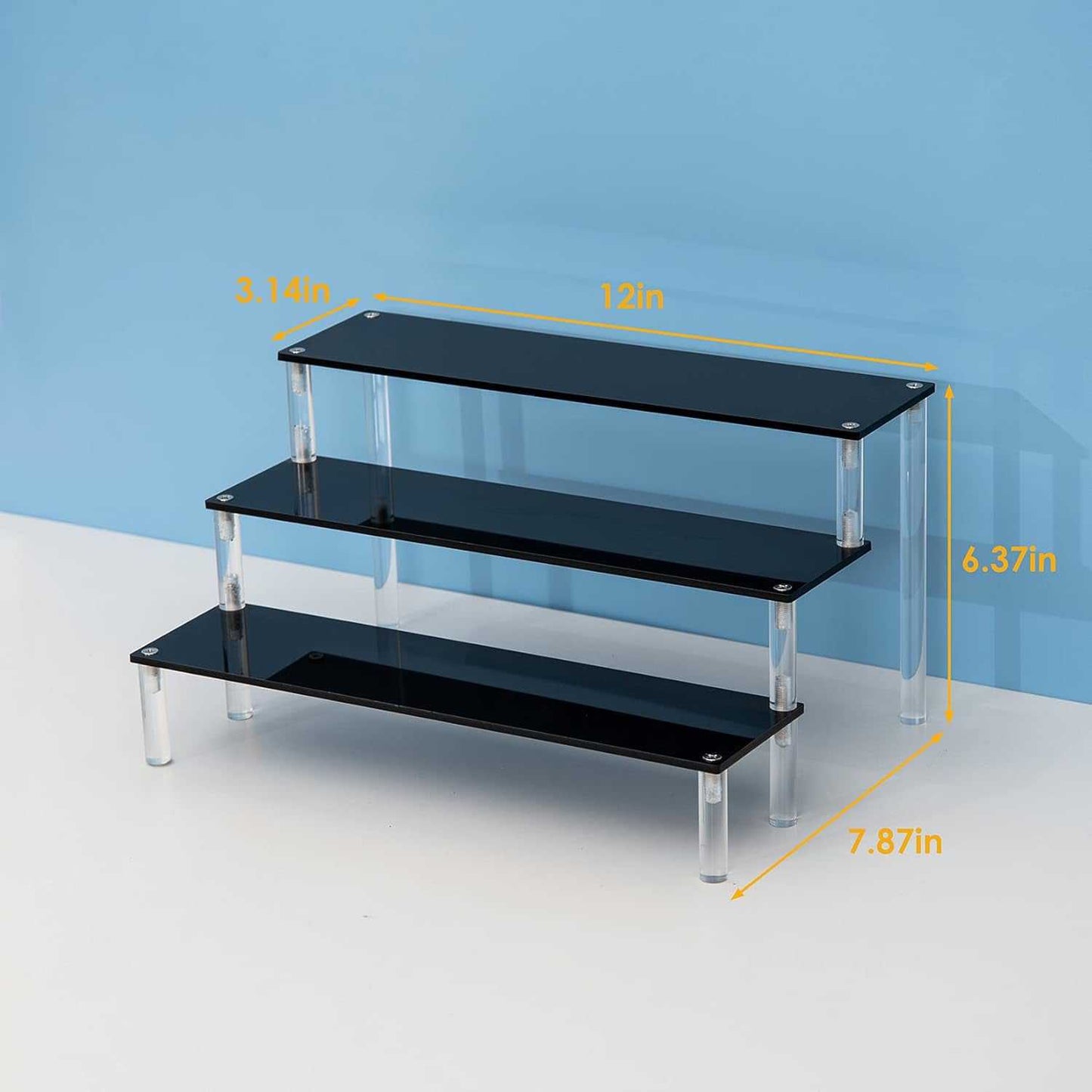 3 Tier Black Acrylic Display Riser Cupcake Stand Display Shelf for Decoration,