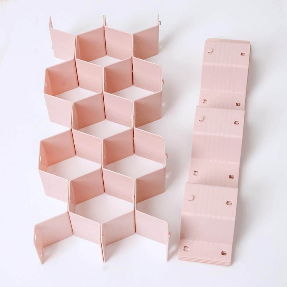 Drawer Divider Organizer Adjustable DIY Grid Honeycomb Drawer Divider for Underwear Belt Scarf Socks Pink