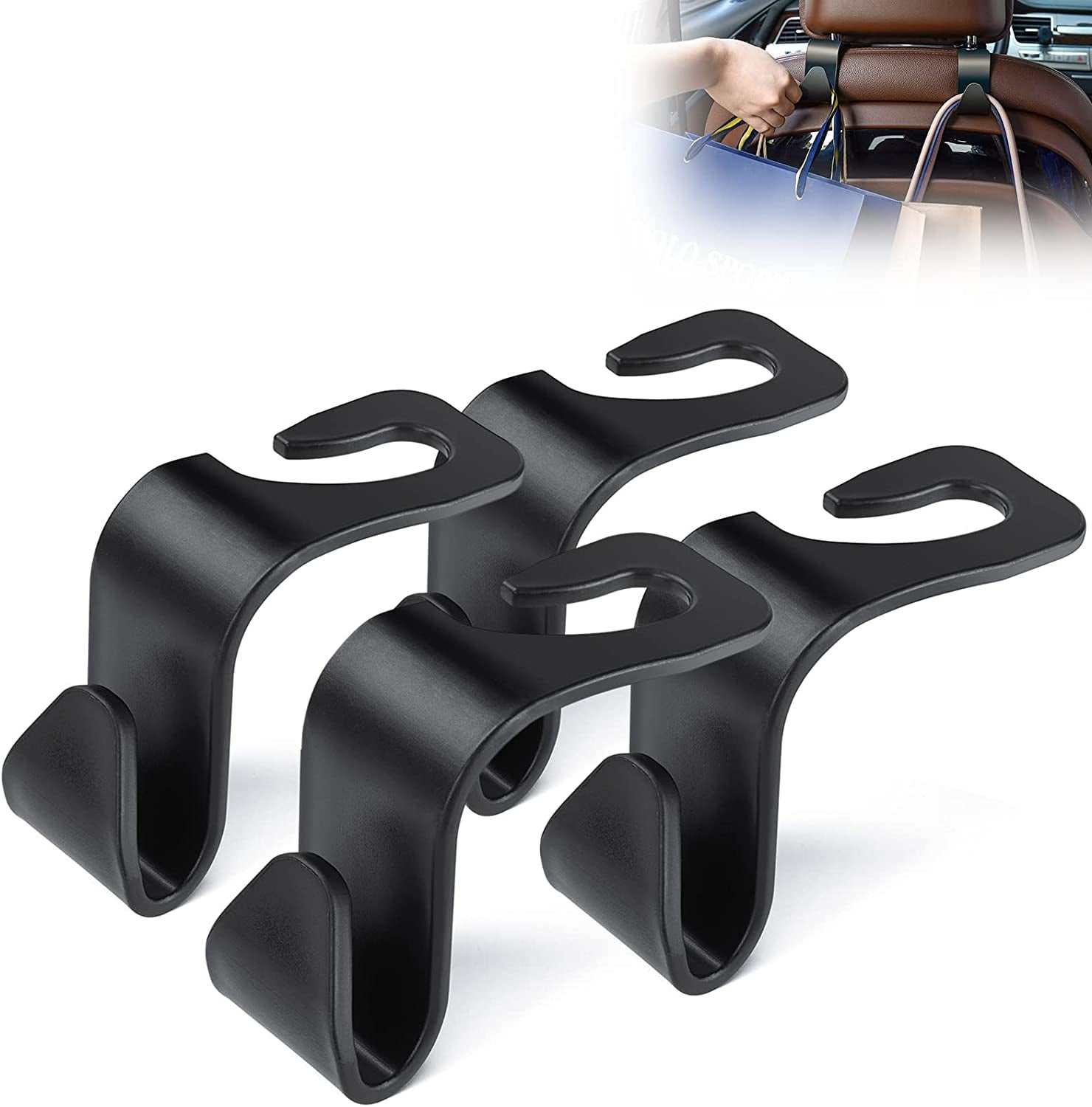 Car Seat Headrest Hooks, Black 4 Pack, Seat Hooks for Purses and Bags, Heavy Duty Purse Holder Bag Holder for Car, Space Saving Seat Hooks Purse Hanger for Vehicle