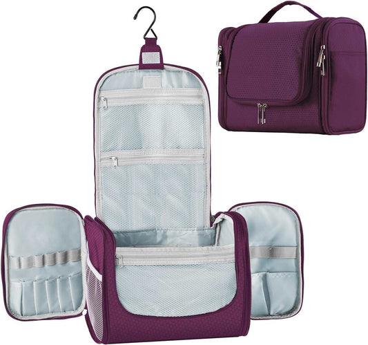 Large Capacity Toiletry Bag for Women and Men, Hanging Toiletry Organizer Cosmetics Makeup Bag, Water-Resistant Dopp Kit Shaving Bag for Full Sized Toiletries, Travel Essentials (Purple)