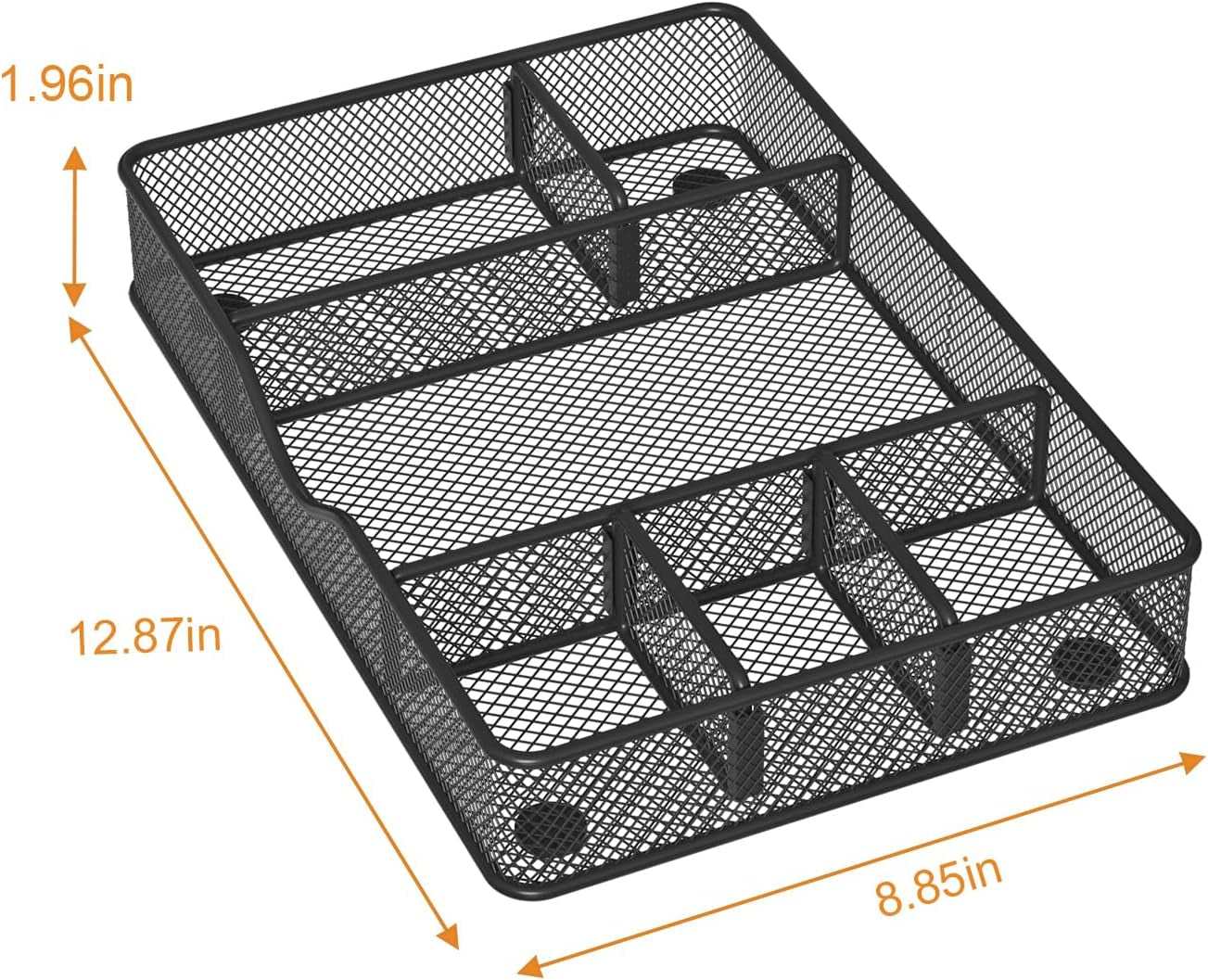 Desk Drawer Organizer Tray, Metal Mesh Drawer Organizers Office, 6 Adjustable Compartment, Desk Organizer Tray for Home Office 12.87X8.85X1.96 Inch, Black, 1 Pack