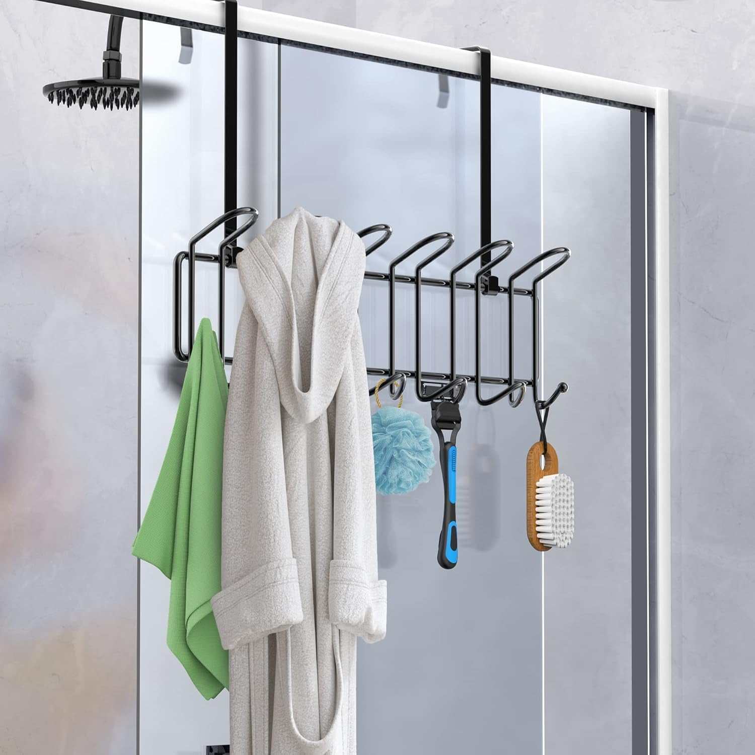 Coat Rack Wall Mounted Hook Rack over the Door Hook Organizer 13 Hooks, Heavy-Duty Iron Wire Black