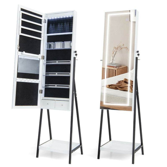 LED Standing Jewelry Mirror Cabinet with 3-Color Lighted Full-Length Mirror