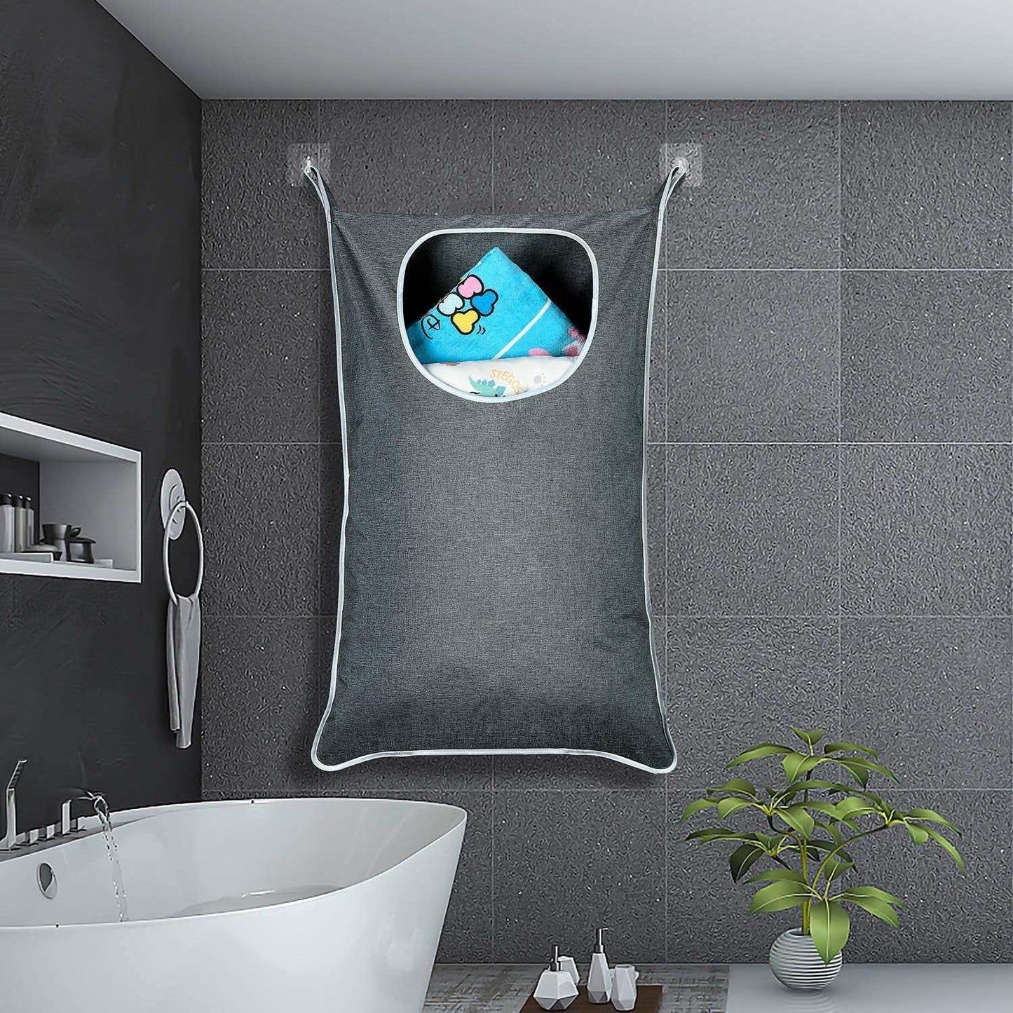 Hanging Laundry Hamper, over the Door Laundry Hamper and Hanging Laundry Bag, Extra Large Space Saving Hanging Hamper with 2 Types Hooks (35X 22Inch, Heather Grey)