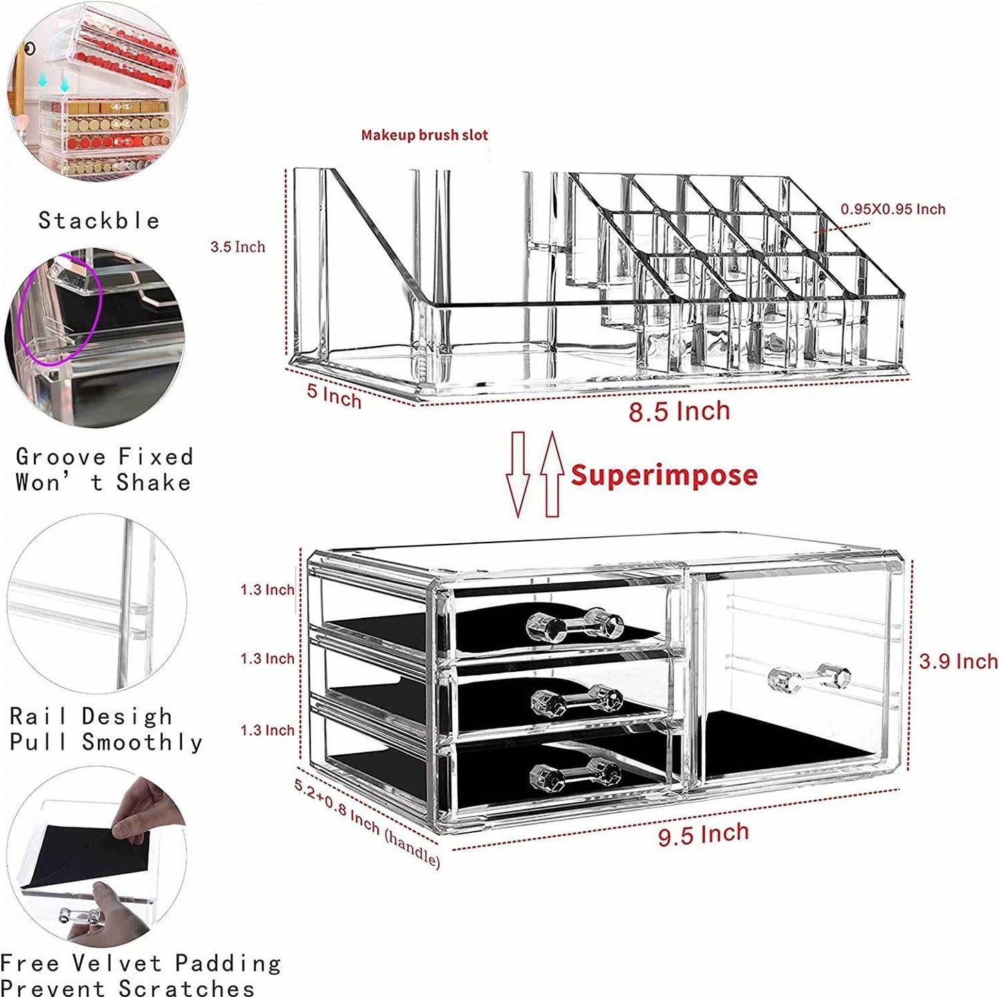 Clear Cosmetic Storage Organizer, Ideal for Make-Up or Accessories,Enhance Your Vanity or Bathroom with Clear Design for Quick Visibility