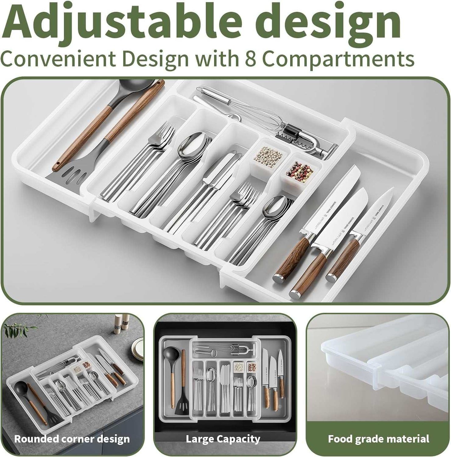 Cutlery and Utensil Organizer, 8 Compartments Silverware Drawer Organizer, Kitch