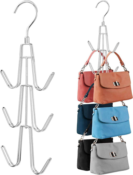 Purse Hanger Organizer for Closet, 2 Pack Hanging Bag Holder, Keeping Purses Visible and in Good Condition, Metal Handbag Storage Hook Backpack Rack Space Saving Hanger, Silver