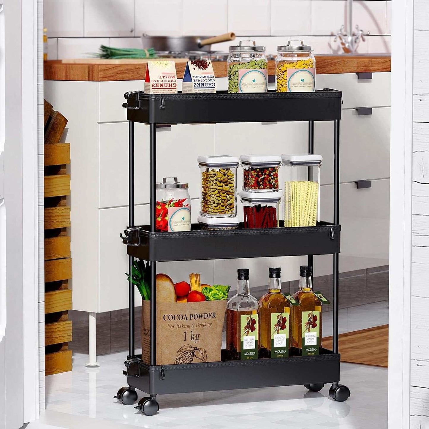 3-Tier Rolling Storage Cart Organizer for Kitchen/Bathroom