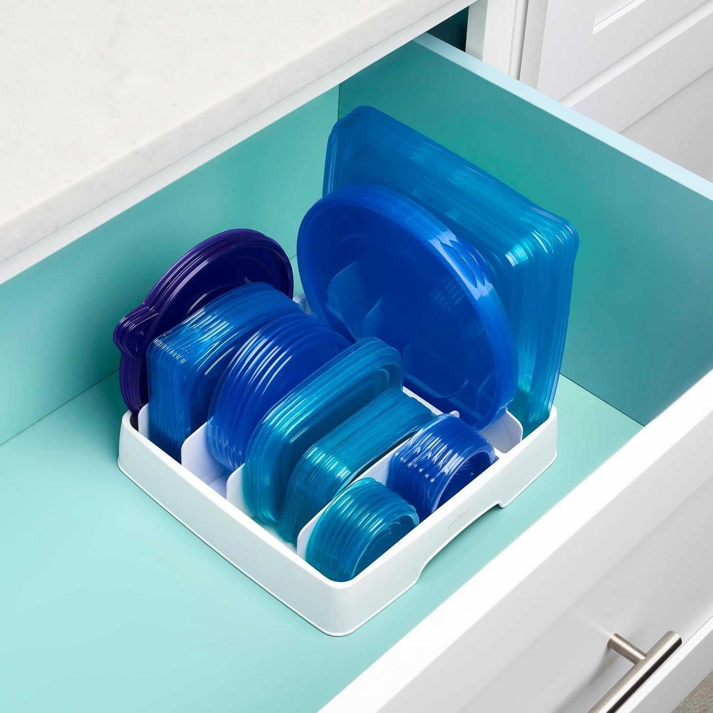 Storalid Adjustable Food Container Lid Organizer for Kitchen Cabinet Storage, Medium