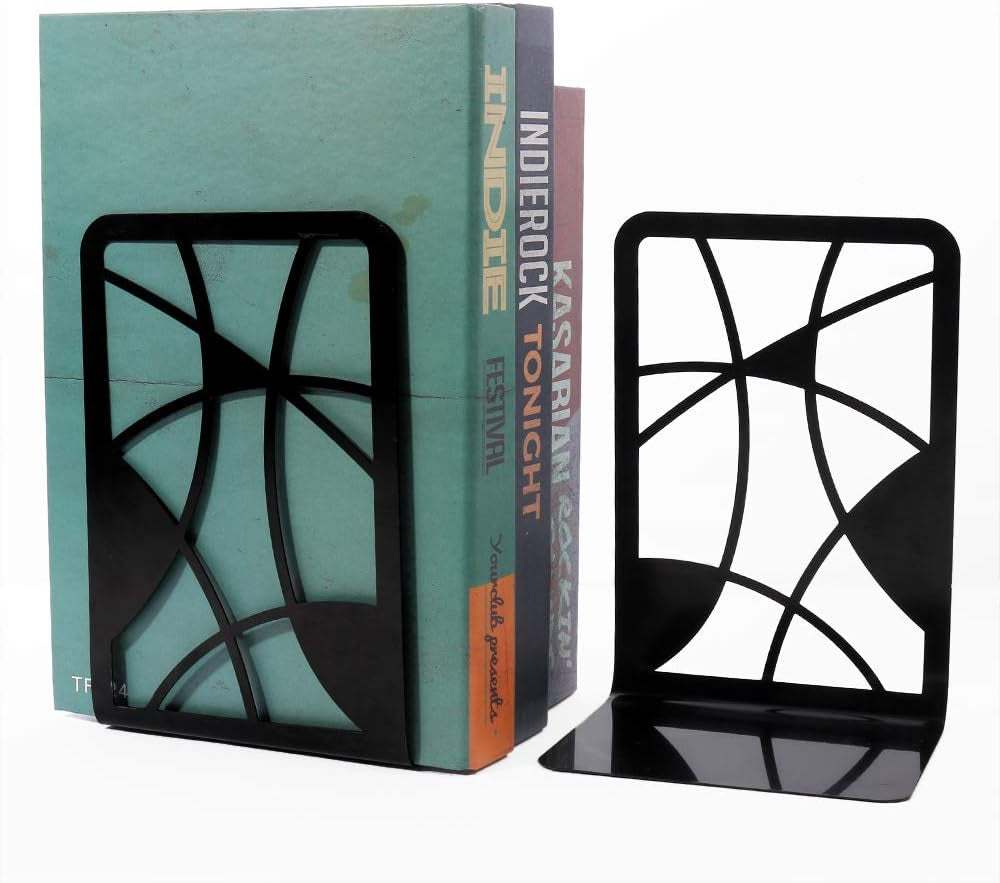 s, Bookends, s for Shelves, 3Pair Non Skid Metal Bookend for Heavy Books, Book Divider Decorative Holder, Abstract Art Design Book Stopper Supports for Office, Home