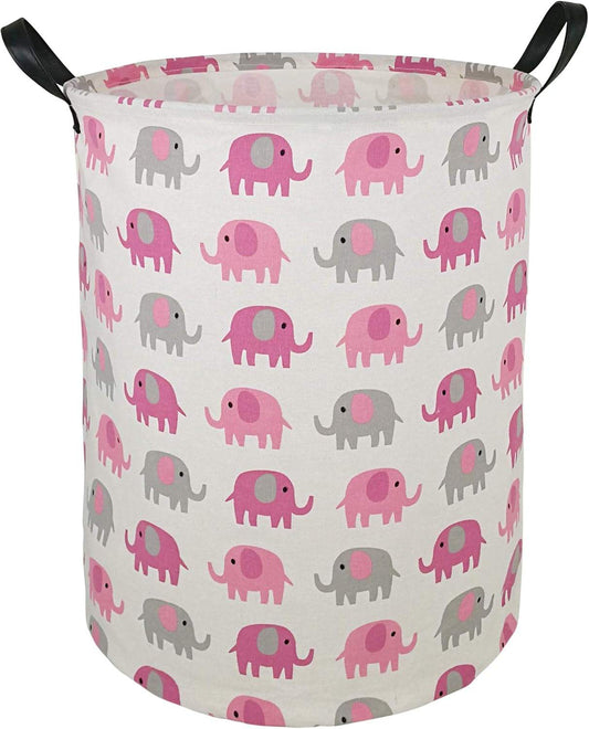 Waterproof Laundry Basket, 19.7 Laundry Hamper Toys Box Storage Bins Canvas Waterproof Collapsible Clothes Organizer Basket with Handle Freestanding Large Cute Light Weight for Home Kids Baby Room(Elephant)