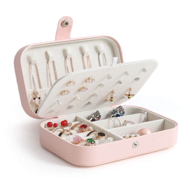 Portable Jewelry Box Organizer Leather Ornaments Case Travel Storage