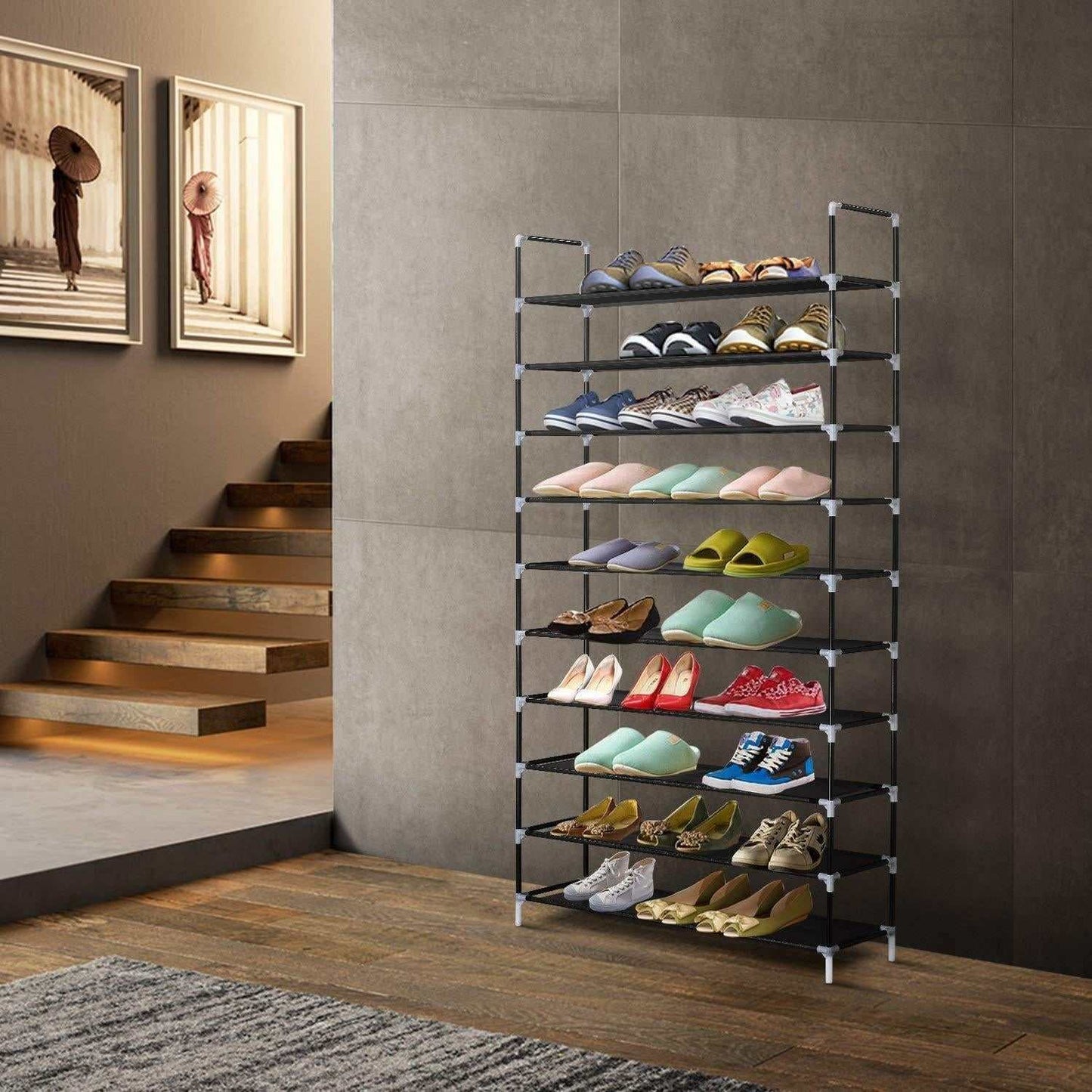 Adjustable Shoe Rack Organizer Storage Shoe Shelves 10 Tier 50 Pair Freestanding