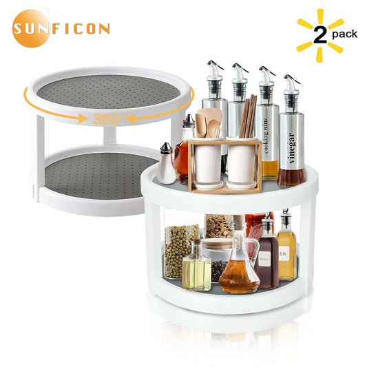 2 Pack 2 Tier Lazy Susans Turntable - 10 Inch Pantry Cabinet Lazy Susan Storage Turntable Rotating Spice Rack for Spices, Condiments, Baking