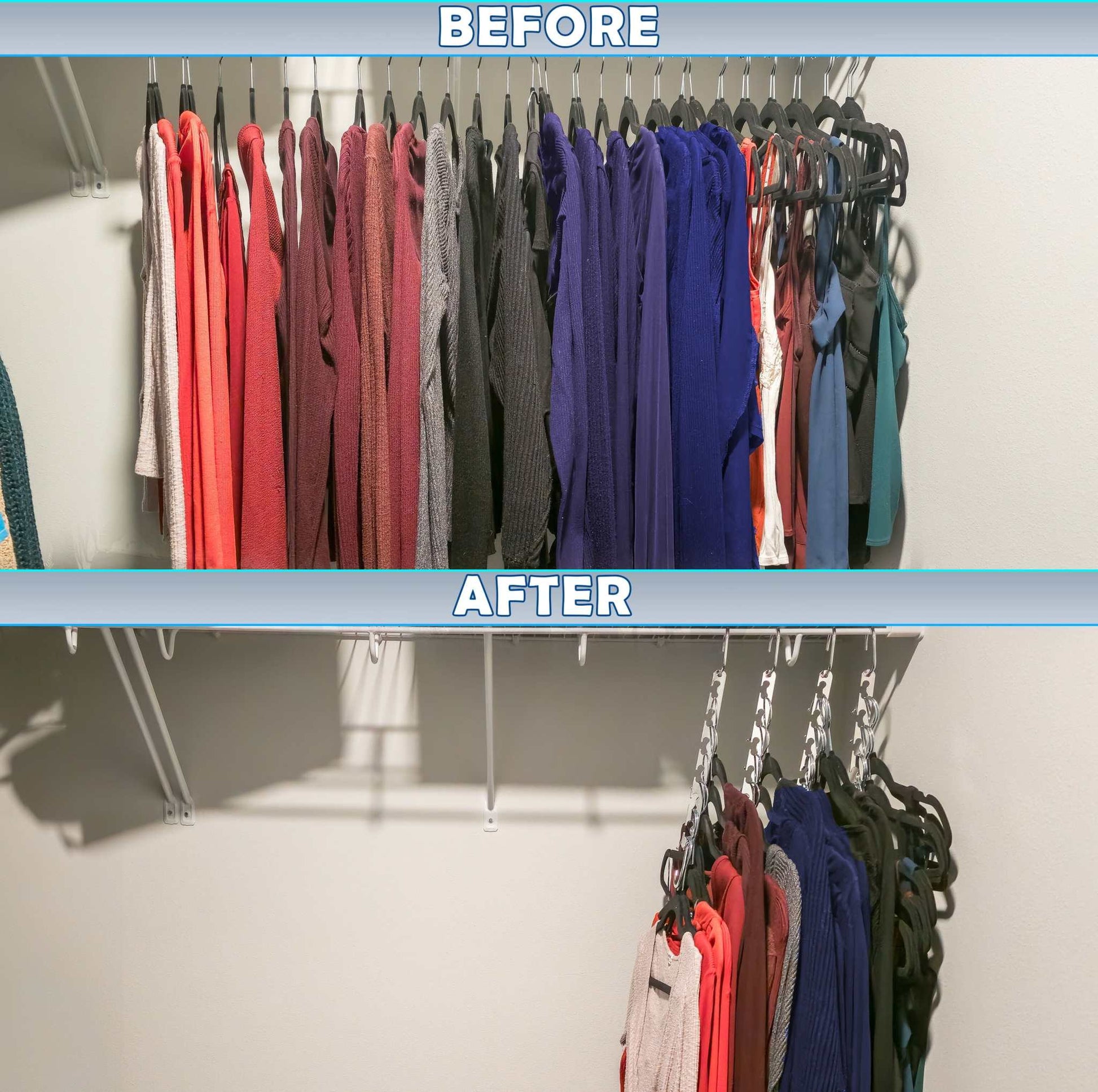 Metal Space Saving Closet Hangers - 5Pc - Durable & Sturdy, Collapsible Cascading Design W/ Multiple Hooks - Clothing & Wardrobe Organizer W/ Universal Fit for All Garments & Closet Rods