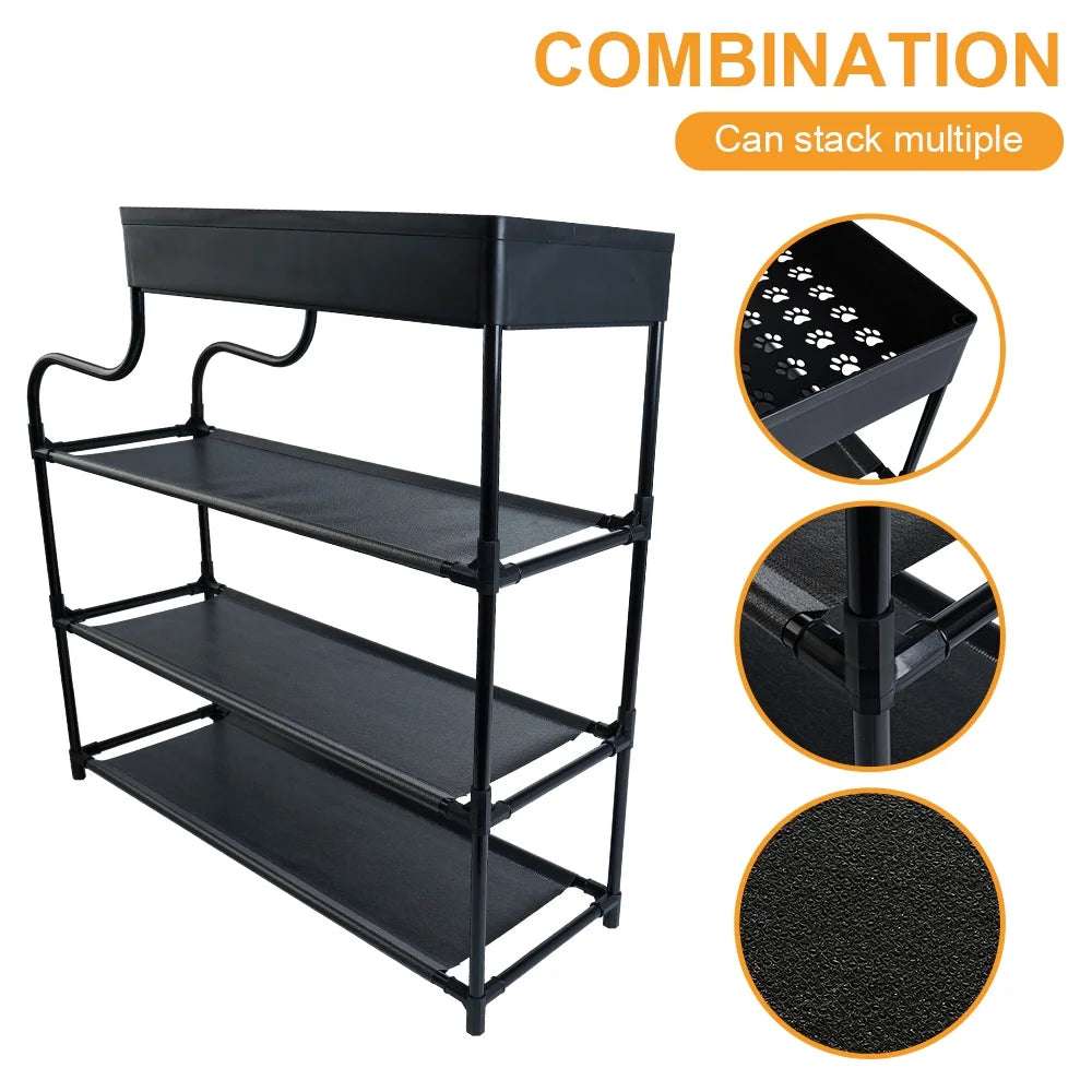 4-Tier Free Standing Shoe Rack, 24.8 in Shoe Shelf, Entryway Shoe Organizer Storage Cabinet, with 3 Fabric Shelves and Storage Top for Bags or Shoes, Black