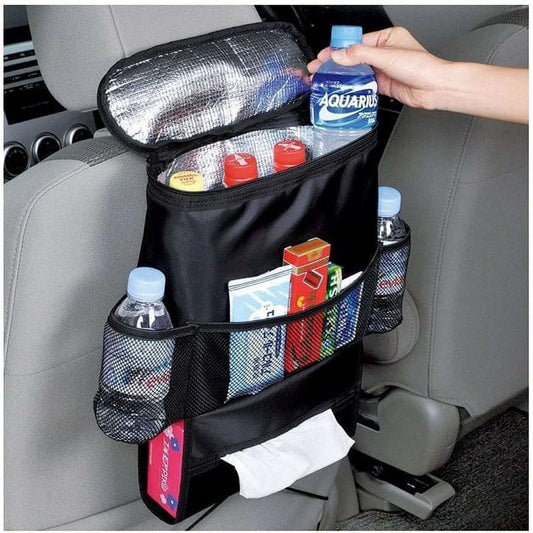 Car Seat Back Organizer, Auto Seat Multi-Pockets Travel Storage Bag, Insulated Car Seat Back Drinks Holder Cooler, Storage Bag Cool Wrap Bottle Bag with Mesh Pockets