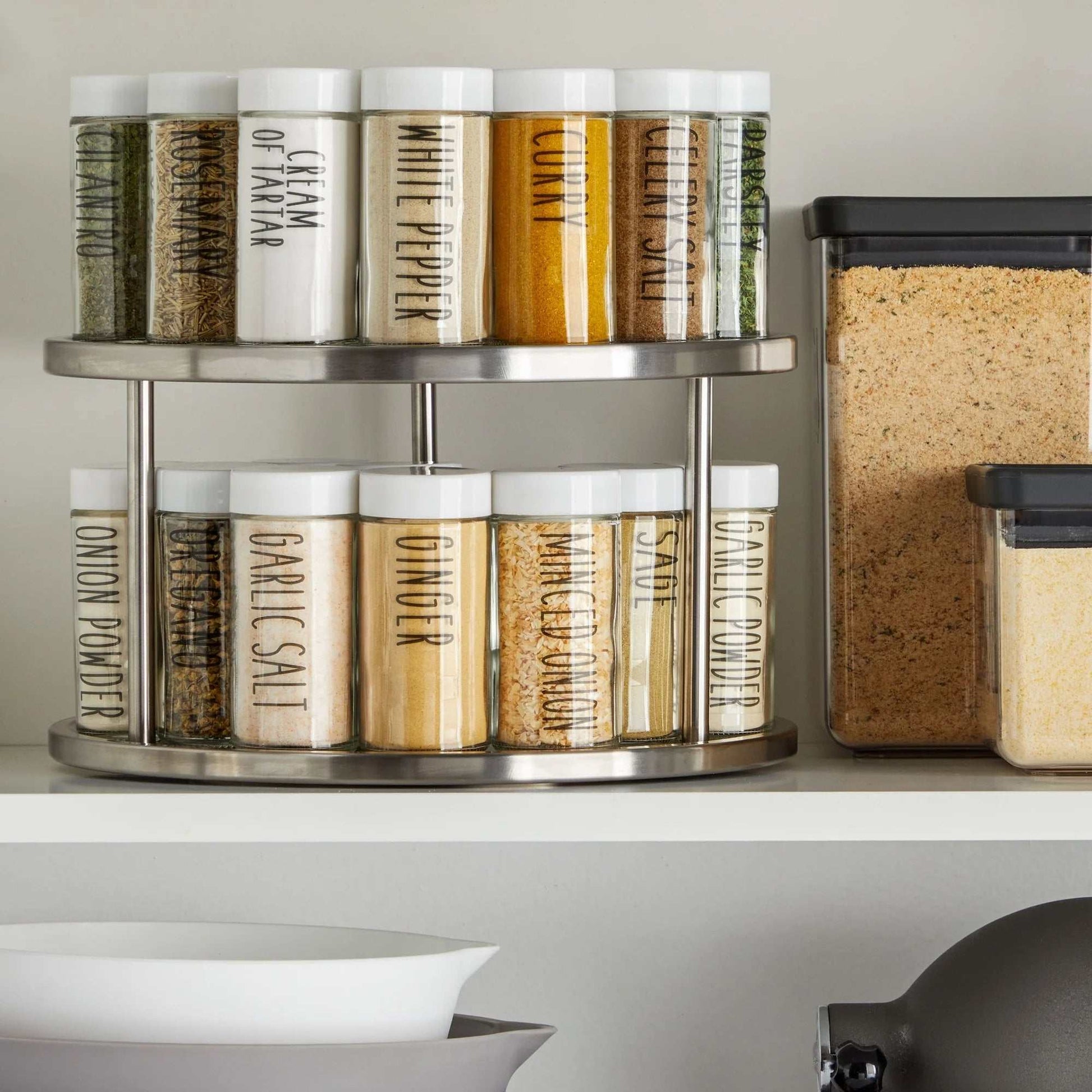 2 Tier Lazy Susan Turntable Organizer with Spice Jars, Stainless Steel, 10.5 Inch.