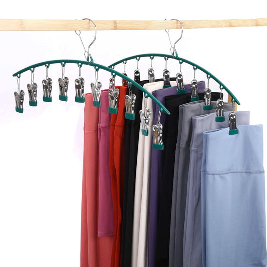 Upgrade 2 Pack Leggings Hangers with Clips, Metal Legging Organizer for Closet Holds 20 Leggings,Shorts,Jeans,Skirts Space Saving Hanging Organizers Shorts Hangers(Dip Plastic)