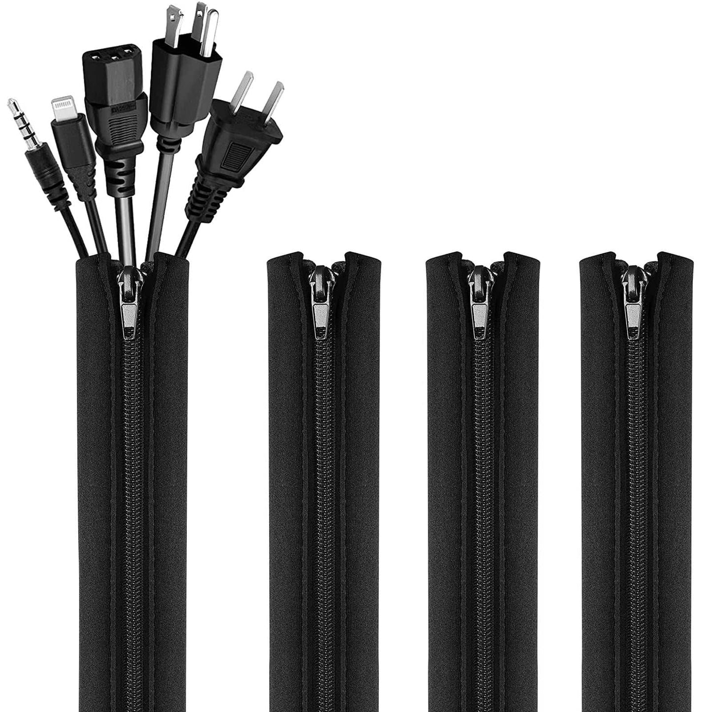 Cable Sleeves,[4 Pack] Flexible Cable Management Sleeves,[Waterproof][Buckles Design] 19.5 Inch Wire Cover Cord Organizer System with Zipper for Tv,Computer,Office,Home Entertainment,Black