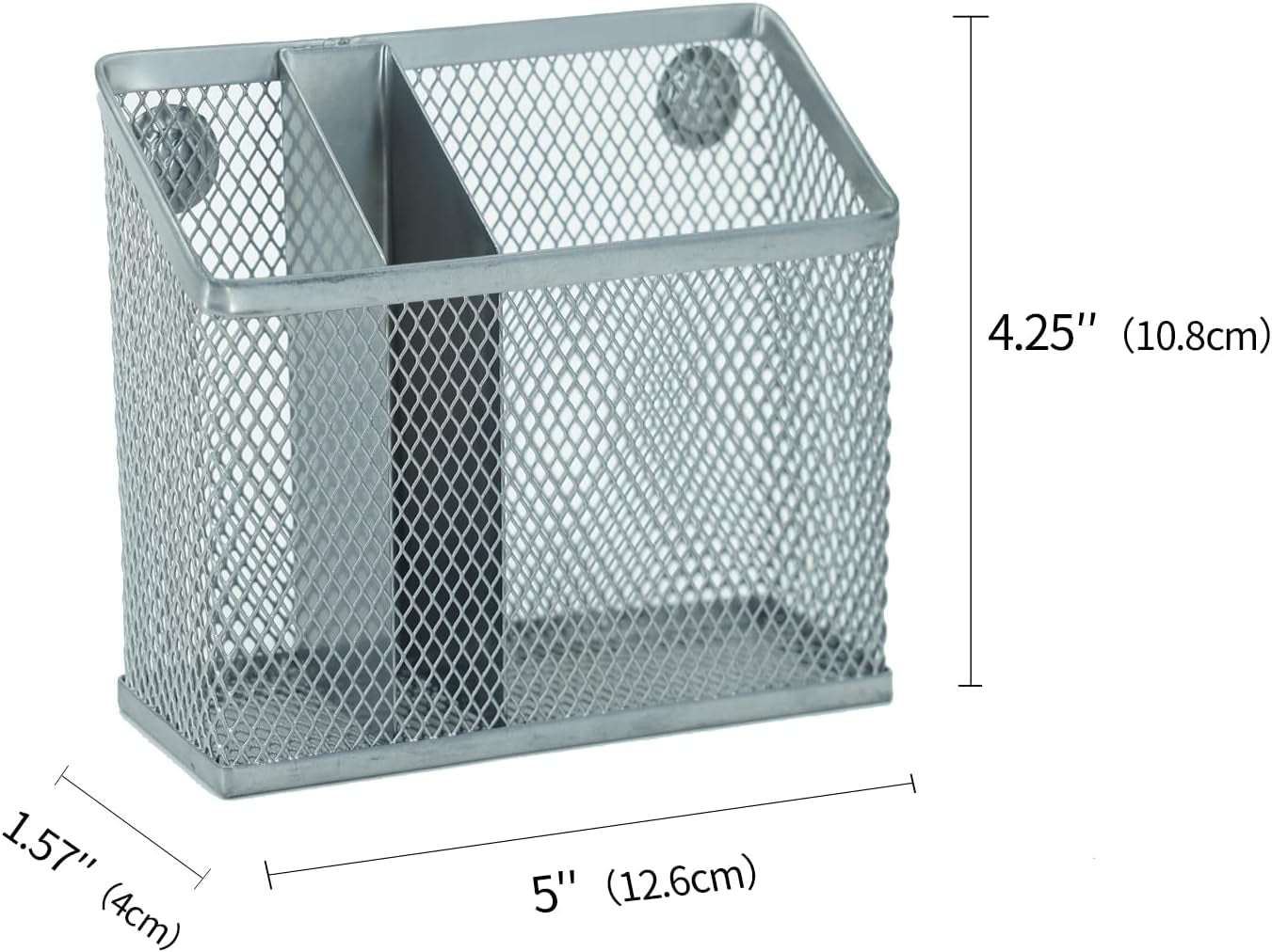 Magnetic Pen Holder，Magnetic Storage Basket for Refrigerator, Locker, Magnetic Dry Erase Marker Holder for Whiteboard, Pack 2 (Silver)