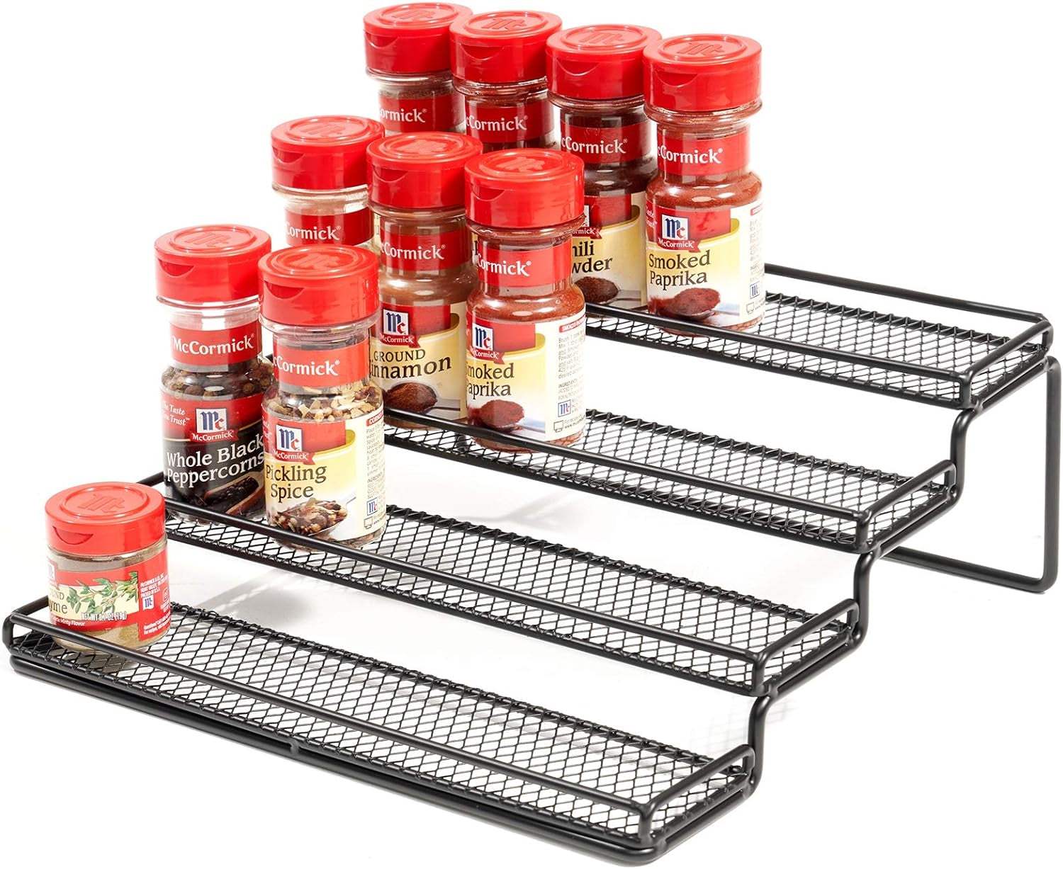 4 Tier Spice Rack Organizer Step Shelf Countertop Spice Storage Holder, for Kitchen Cabinet Cupboard Pantry, Metal, Black