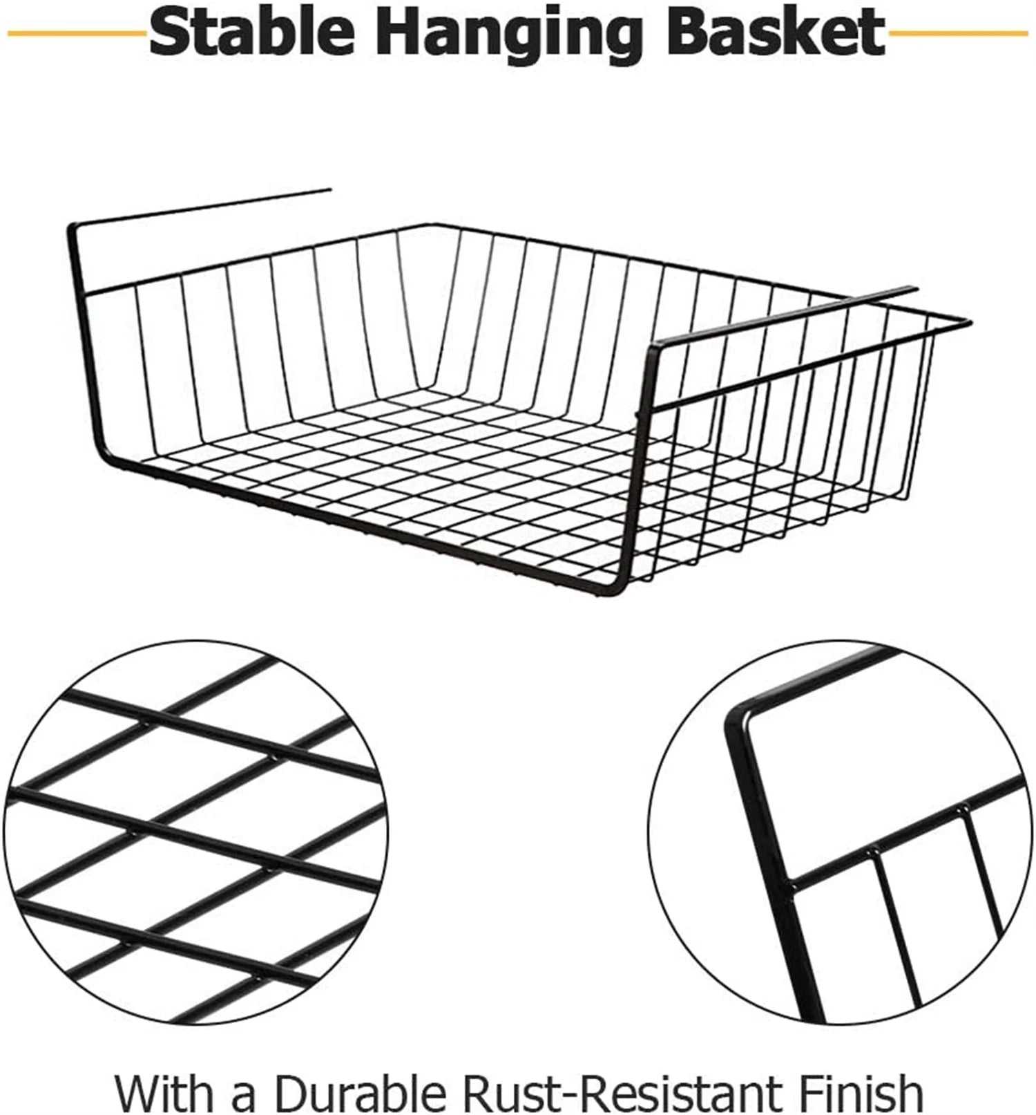 under Cabinet Storage Shelf Wire Basket Organizer Fit Dual Hooks for Kitchen Pantry Desk Bookshelf (1 Pack, Black)