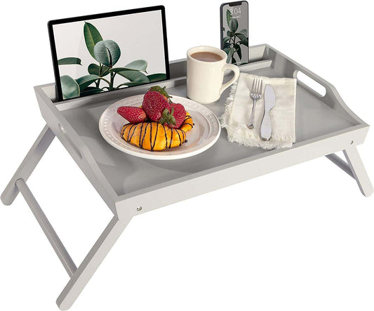 Wood Bed Tray, Lap Desk with Phone Holder - Fits up to 17.3 Inch Laptops and Most Tablets - Calming Gray - Style No. 78105