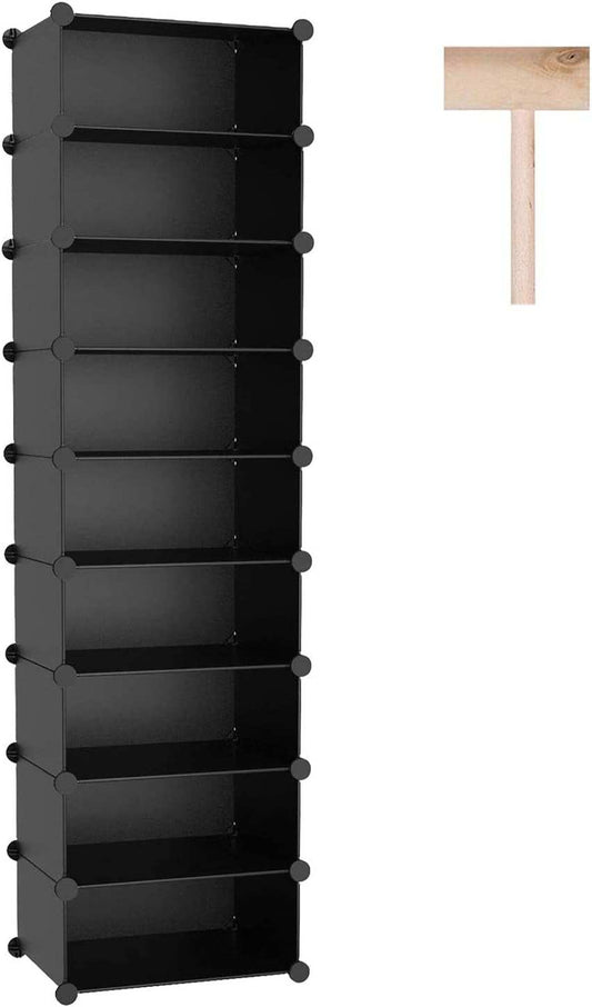 9-Tier Shoe Rack, 18 Pairs Plastic Shoe Shelves, Modular Shoe Storage Organizer Units, Space Saving Closet Cabinet Ideal for Bedroom Living Room Entryway Hallway, 16.2"L × 12.2"W × 62"H Black