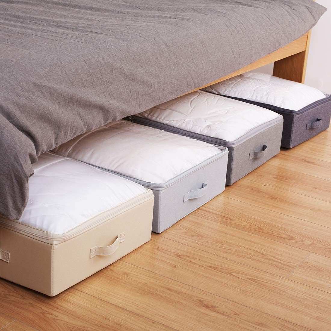 Spacious Visible Lidded under Bed Storage Bins for Shoes, Blankets, Sheets Organized, Wedding Dress Storage Box, Beige