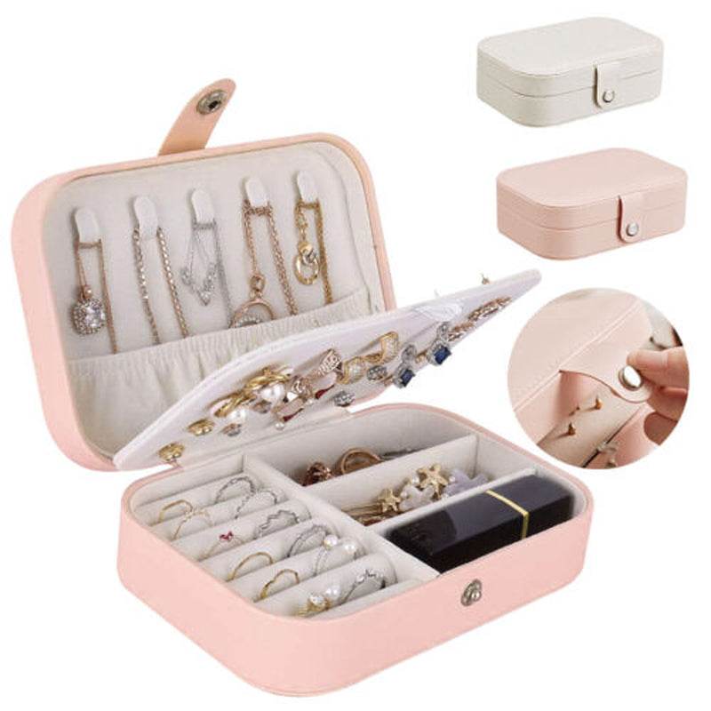 Portable Jewelry Box Organizer Leather Ornaments Case Travel Storage