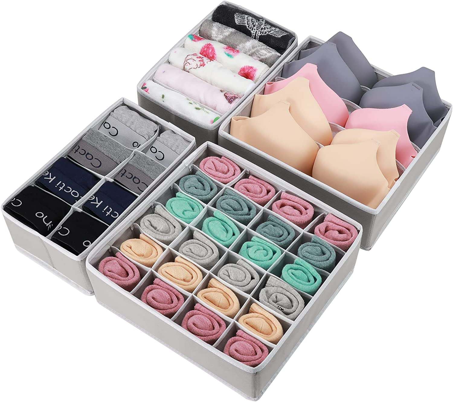 4 Pcs Underwear Drawer Organizers Divider, Socks Bra Organizer and Storage Boxes for Lingerie, Bra, Undies