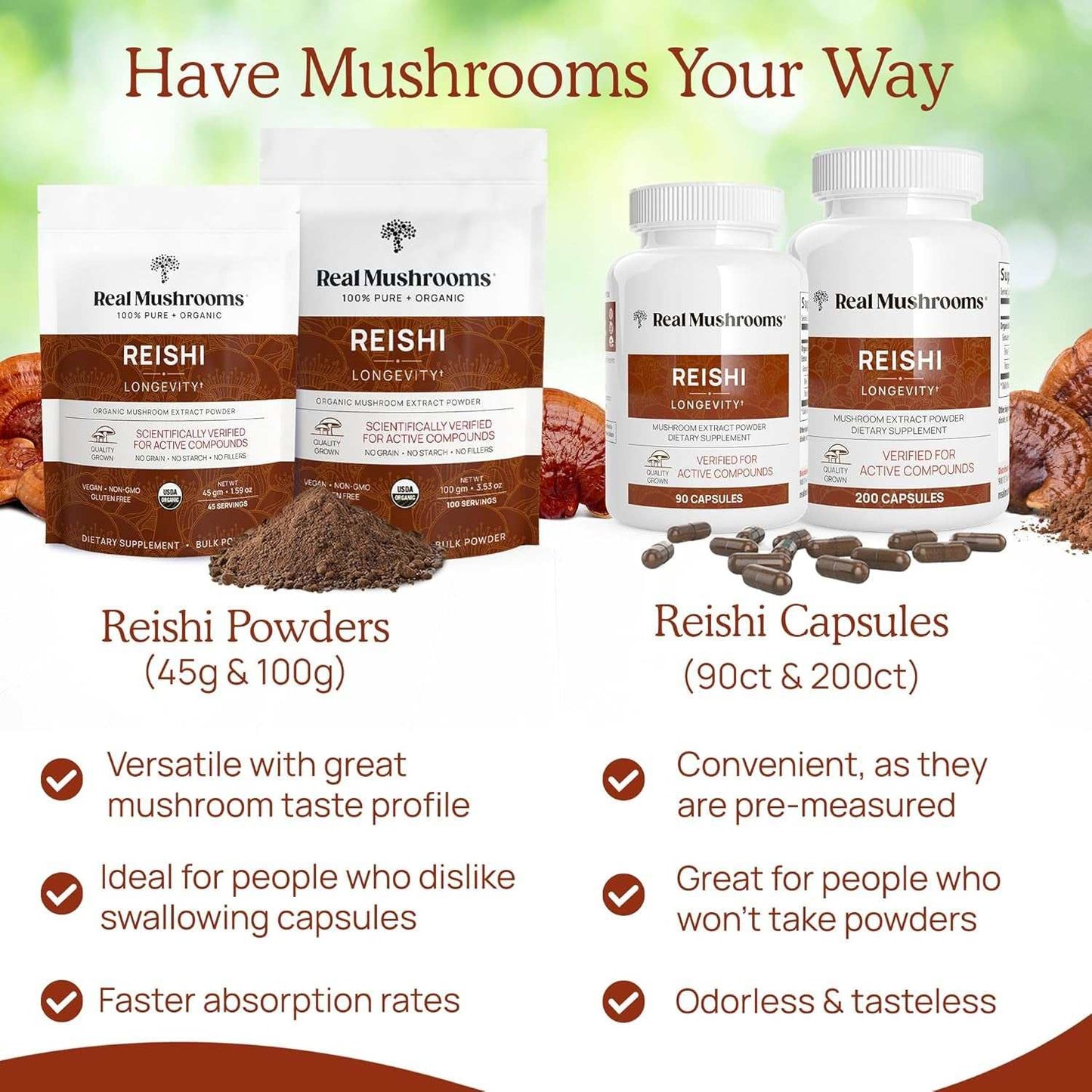 Reishi Capsules - Organic Mushroom Extract Supplement with Potent Red Reishi Mushroom - Vegan Mushroom Supplement, Non-Gmo, 90 Caps