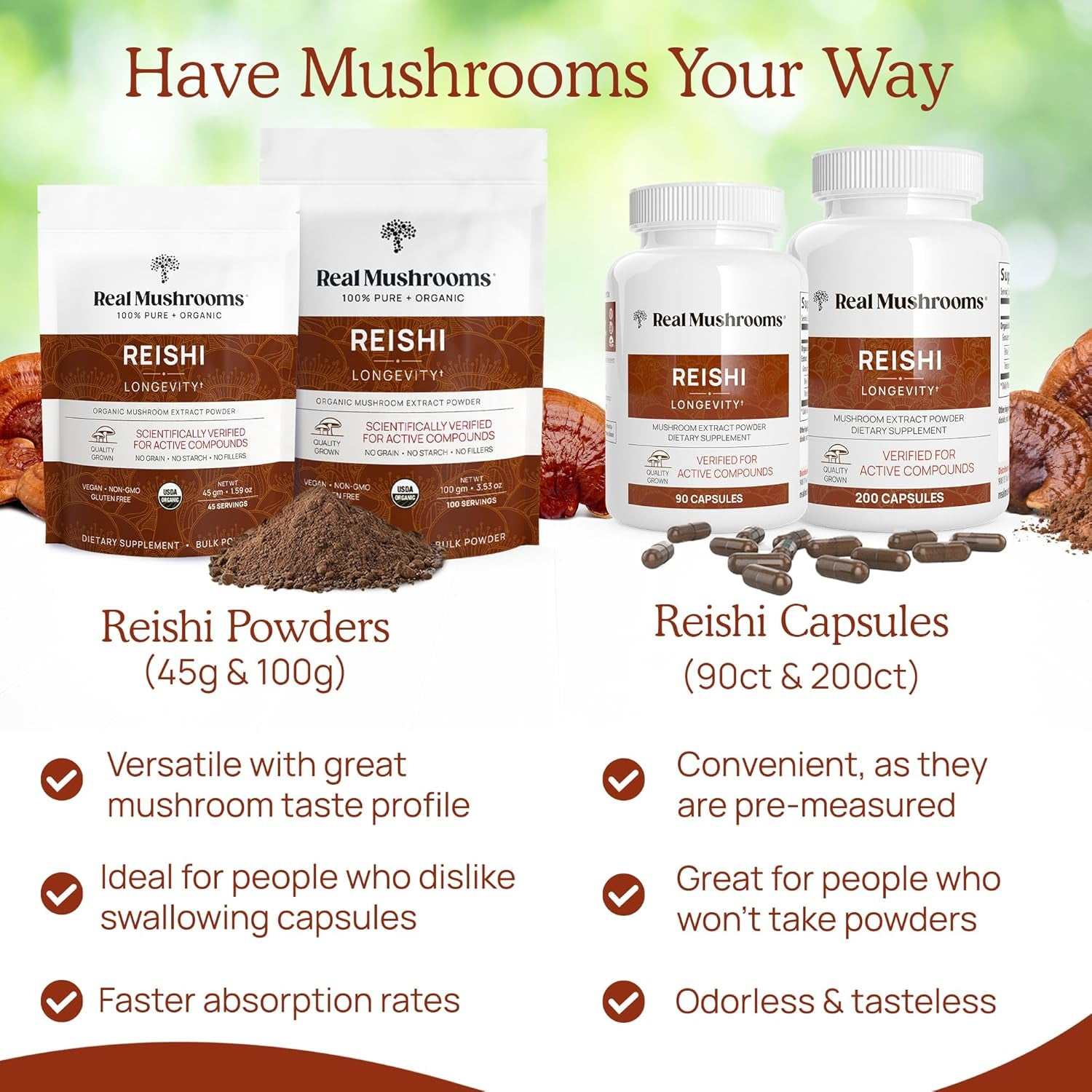 Reishi Capsules - Organic Mushroom Extract Supplement with Potent Red Reishi Mushroom - Vegan Mushroom Supplement, Non-Gmo, 90 Caps