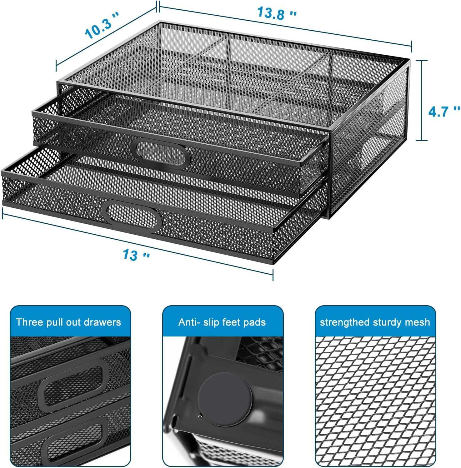 Monitor Stand, Monitor Stand with Drawer, Monitor Riser Mesh Metal, Desk Organizer, Monitor Stand with Storage, Desktop Computer Stand for PC, Laptop, Printer