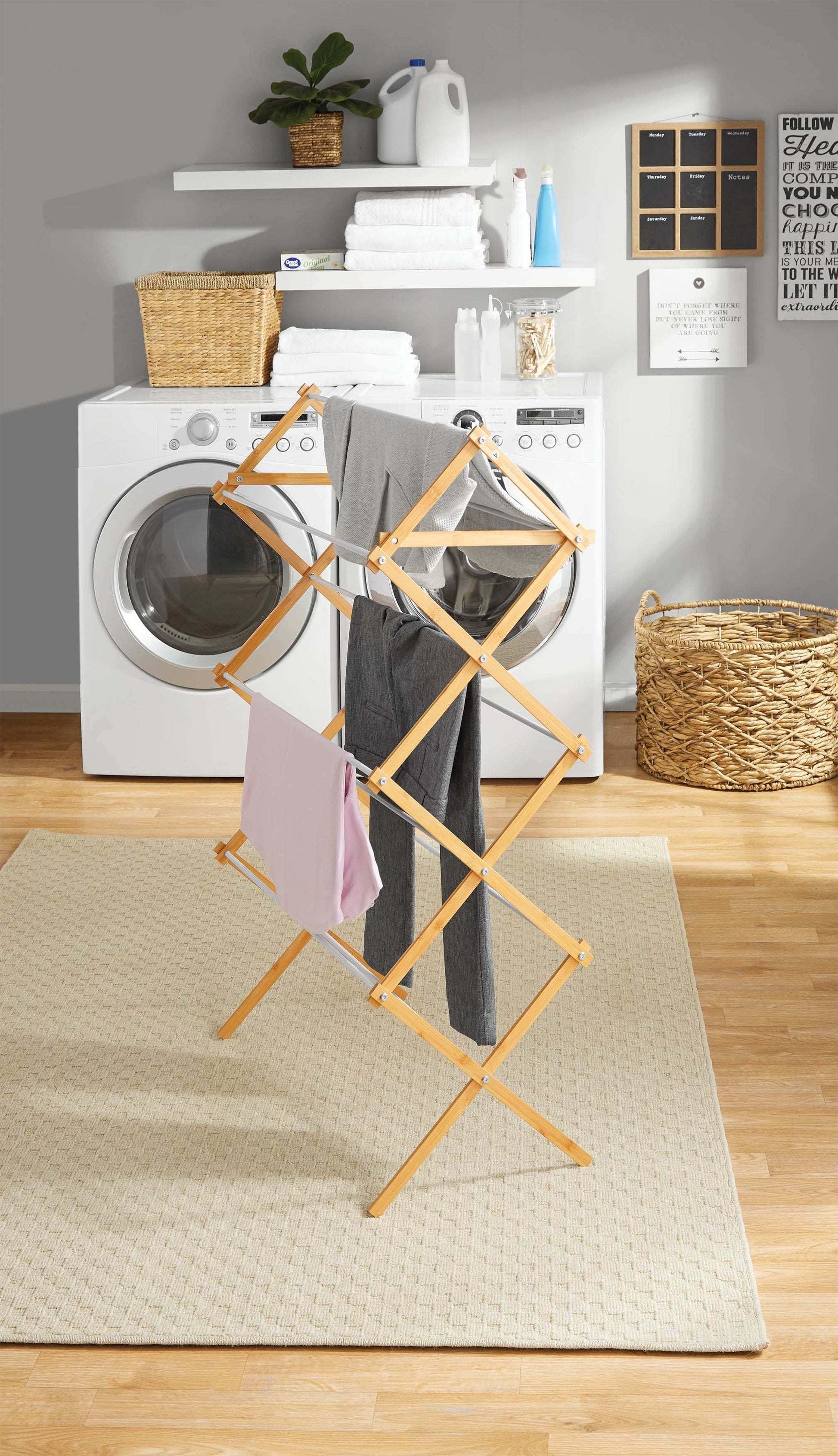 Space-Saving Collapsible Bamboo Laundry Drying Rack