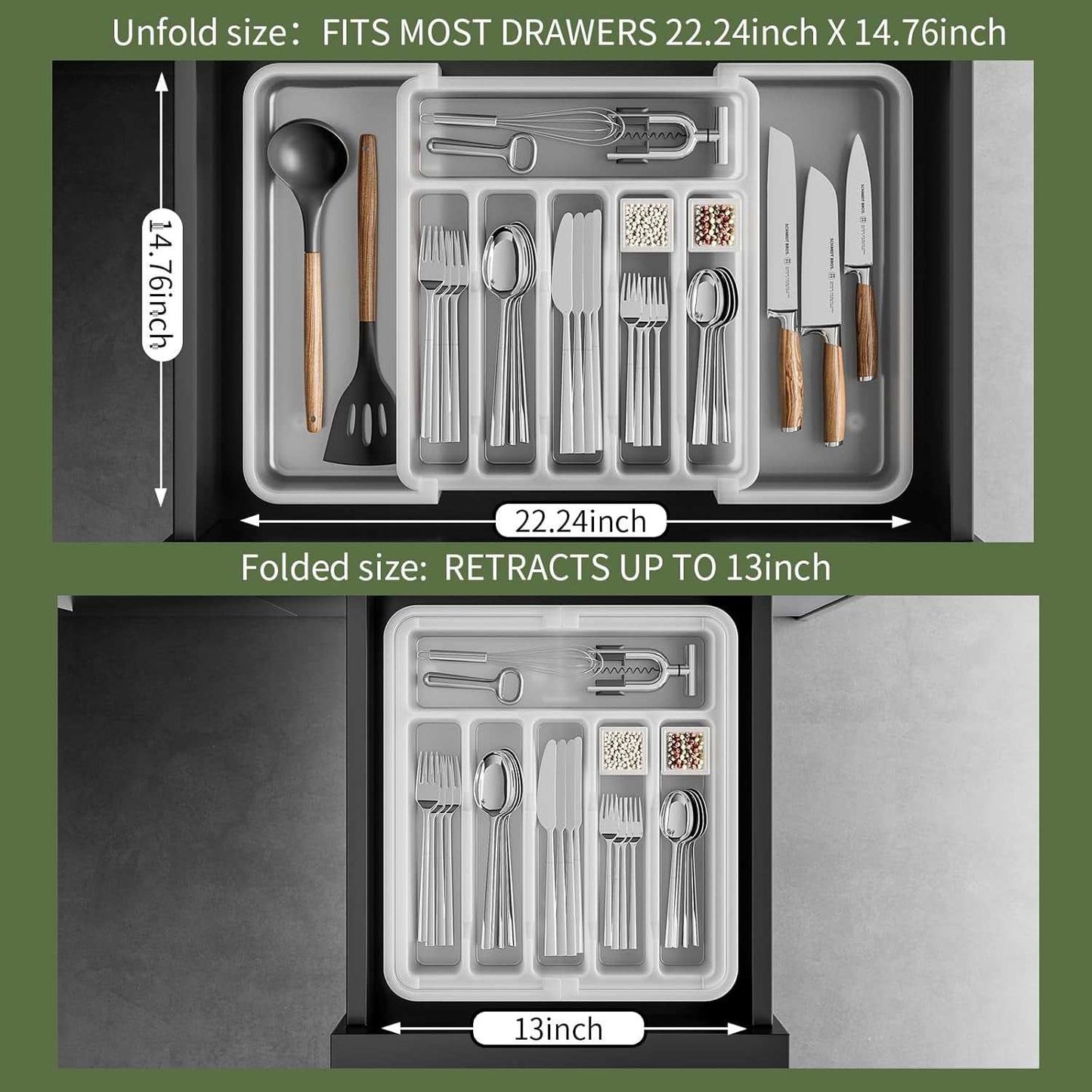 Cutlery and Utensil Organizer, 8 Compartments Silverware Drawer Organizer, Kitch