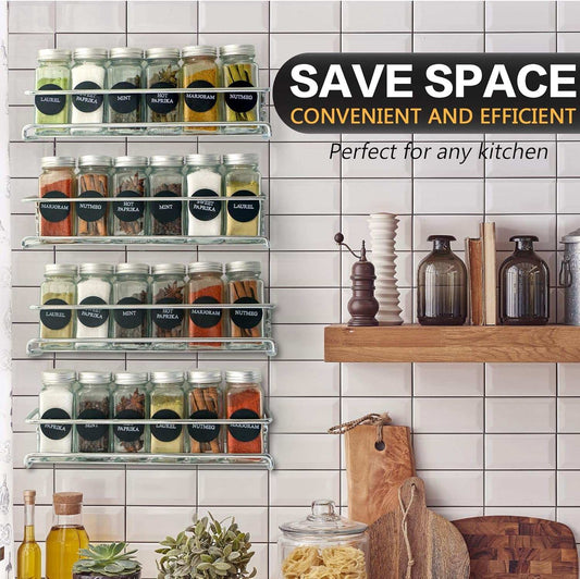 Wall Mount Spice Rack Organizer for Cabinet Door - Set of 4 Hanging Spice Shelves in Chrome- 11.5 X 2.5 X 2.5 Inches.