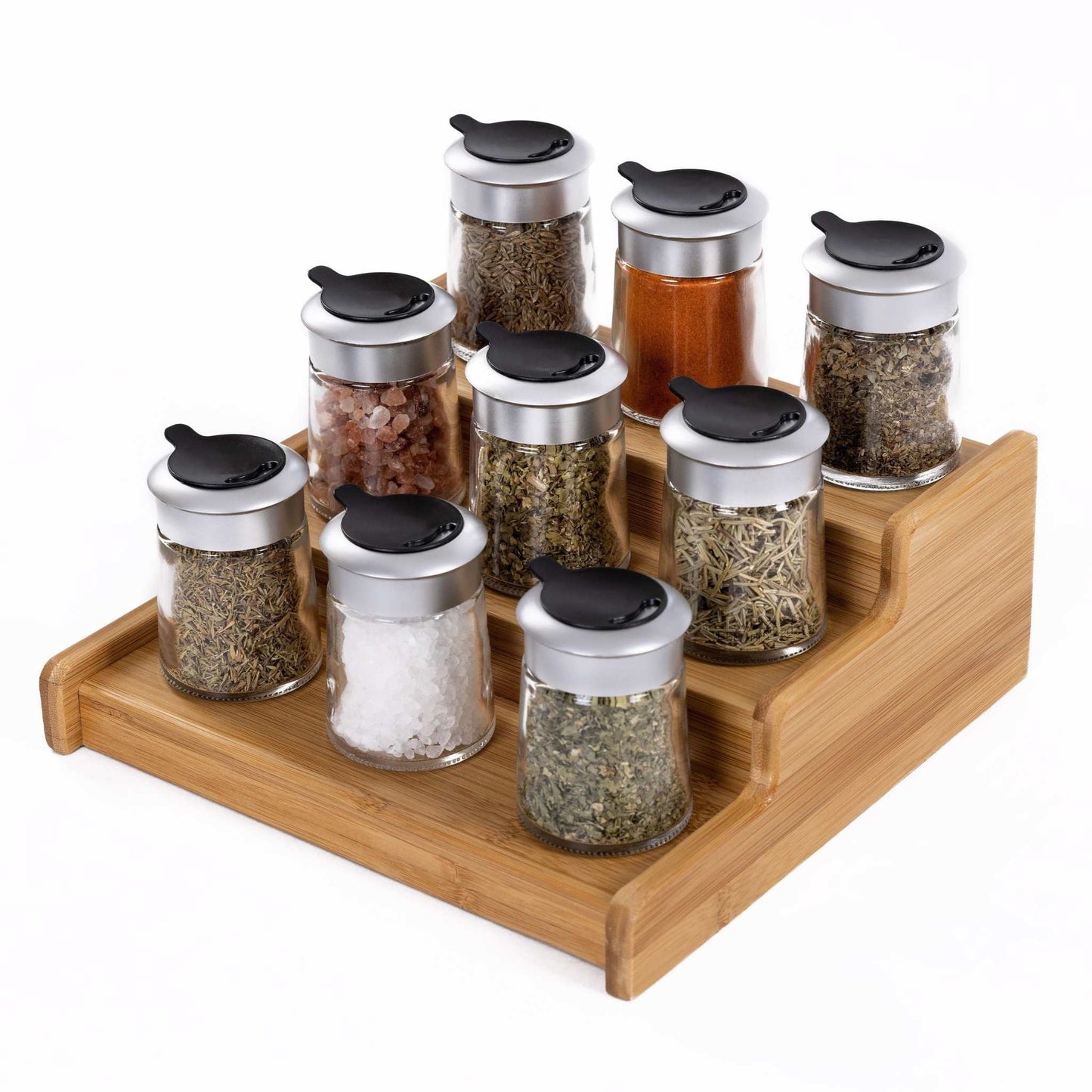 3-Tier Expandable Bamboo Spice Rack Step Shelf Cabinet Organizer