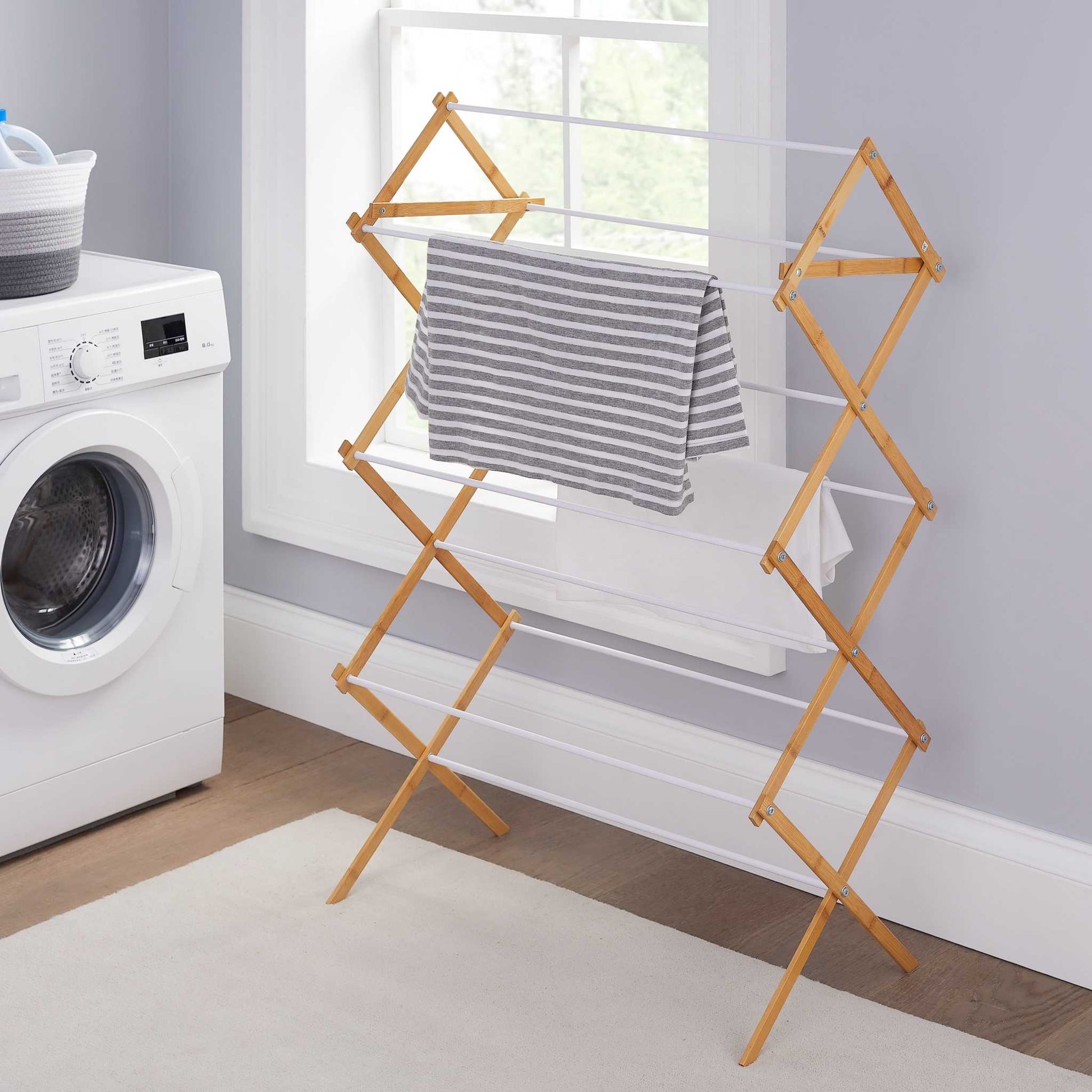 Space-Saving Collapsible Bamboo Laundry Drying Rack