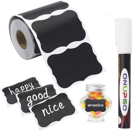 Chalkboard Labels-180Pcs Waterproof Reusable Blackboard Stickers with 1 Liquid Chalk Marker for Mason Jars, Parties Decoration, Craft Rooms, Weddings, Storage, Organize Your Home & Kitchen