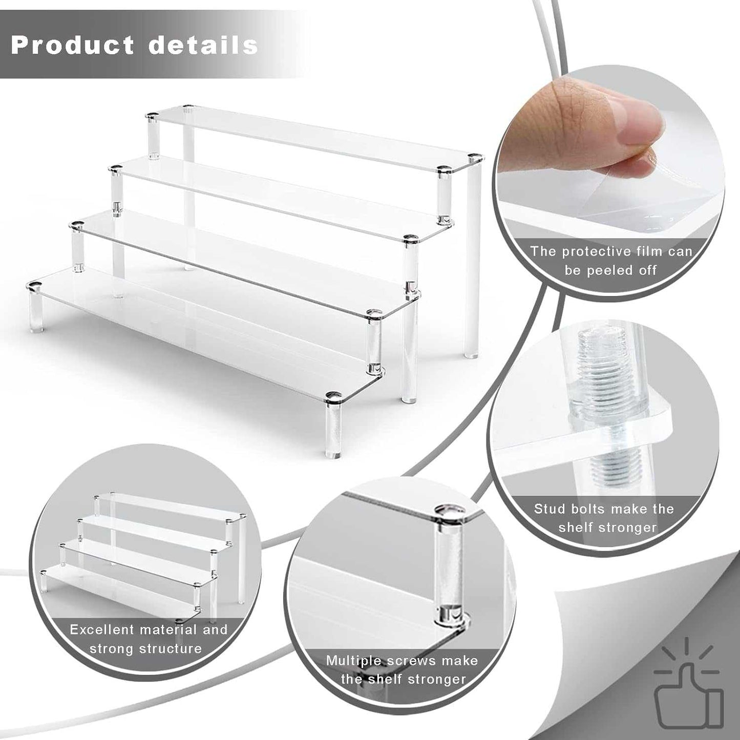 Acrylic Stands for Display, 4 Tier Clear Display Stand Risers Shelf for Cupcakes Perfumes Figurines, Tabletop Cupcake Stand for Decorating & Organizing (16" X 12.4" X 7.7")