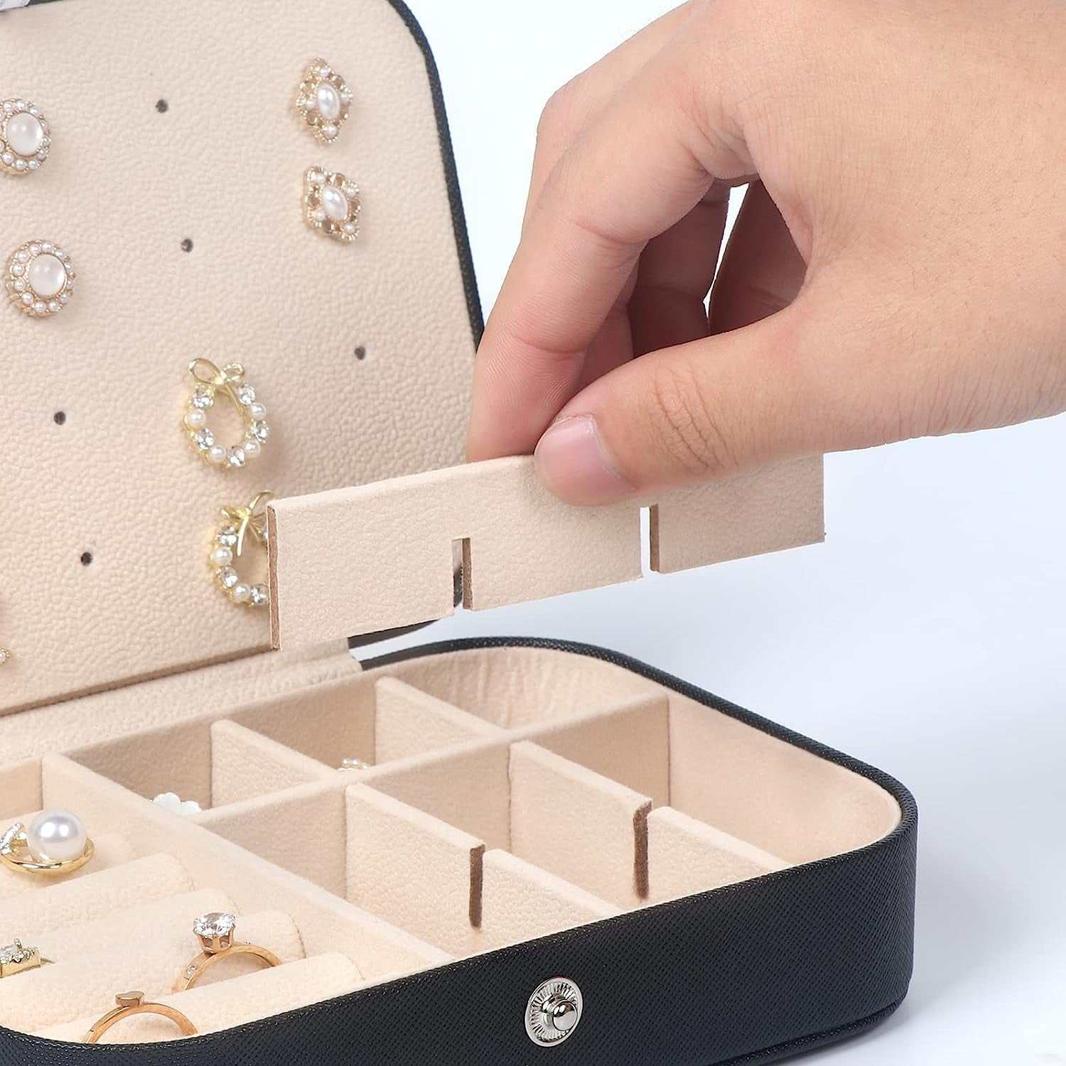 Travel Jewelry Box, Small Jewelry Organizer Boxes for Women Girls, 2 Layer Travel Jewlery Case, PU Leather Mini Portable Jewerly Storage Display Holder for Earrings, Ring, Necklaces, Bracelets Black 1