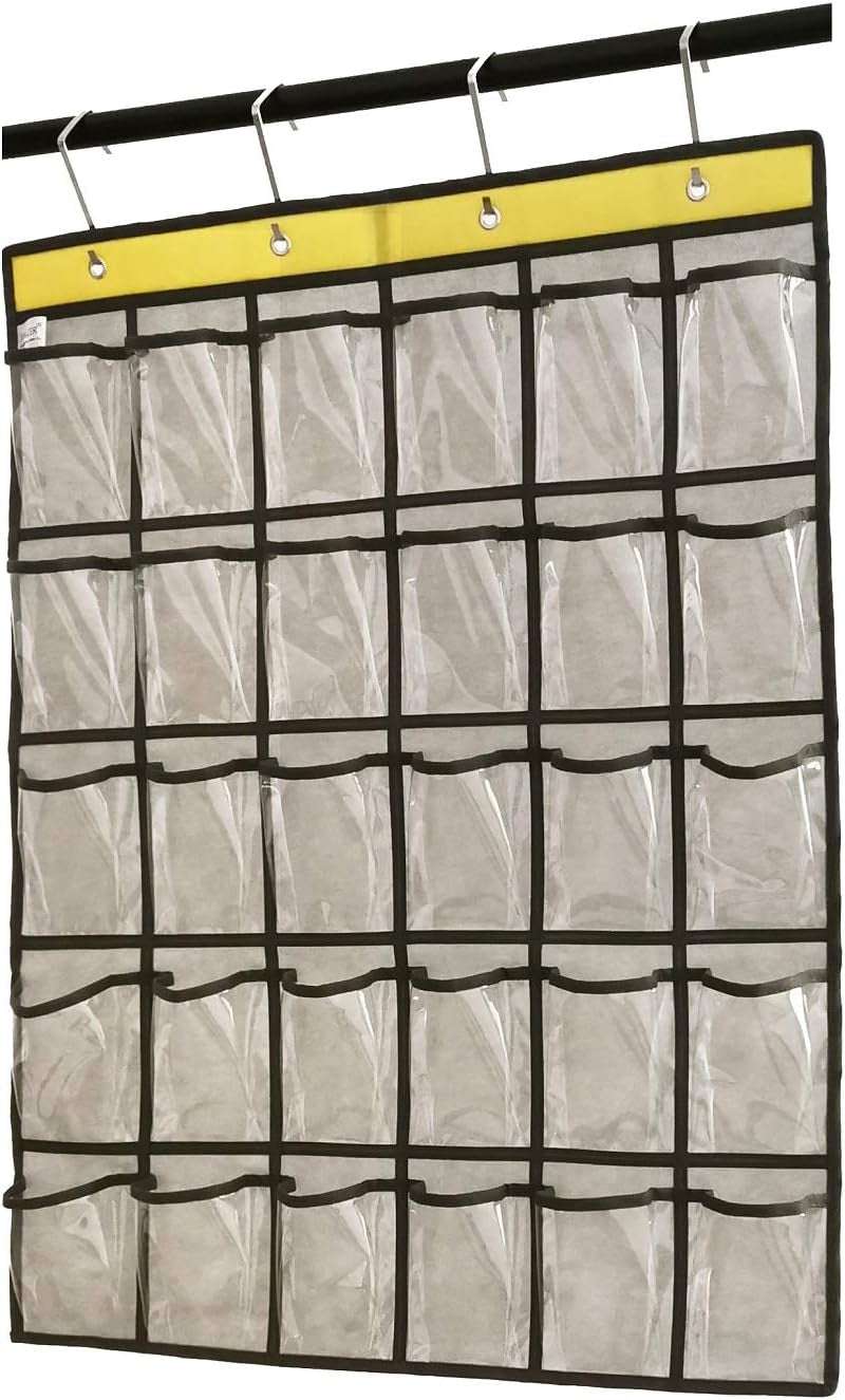 Classroom Pocket Chart for Phone Calculator Holder over the Door Hanging Closet Jewelry Org with 30 Clear Pockets (GREY)